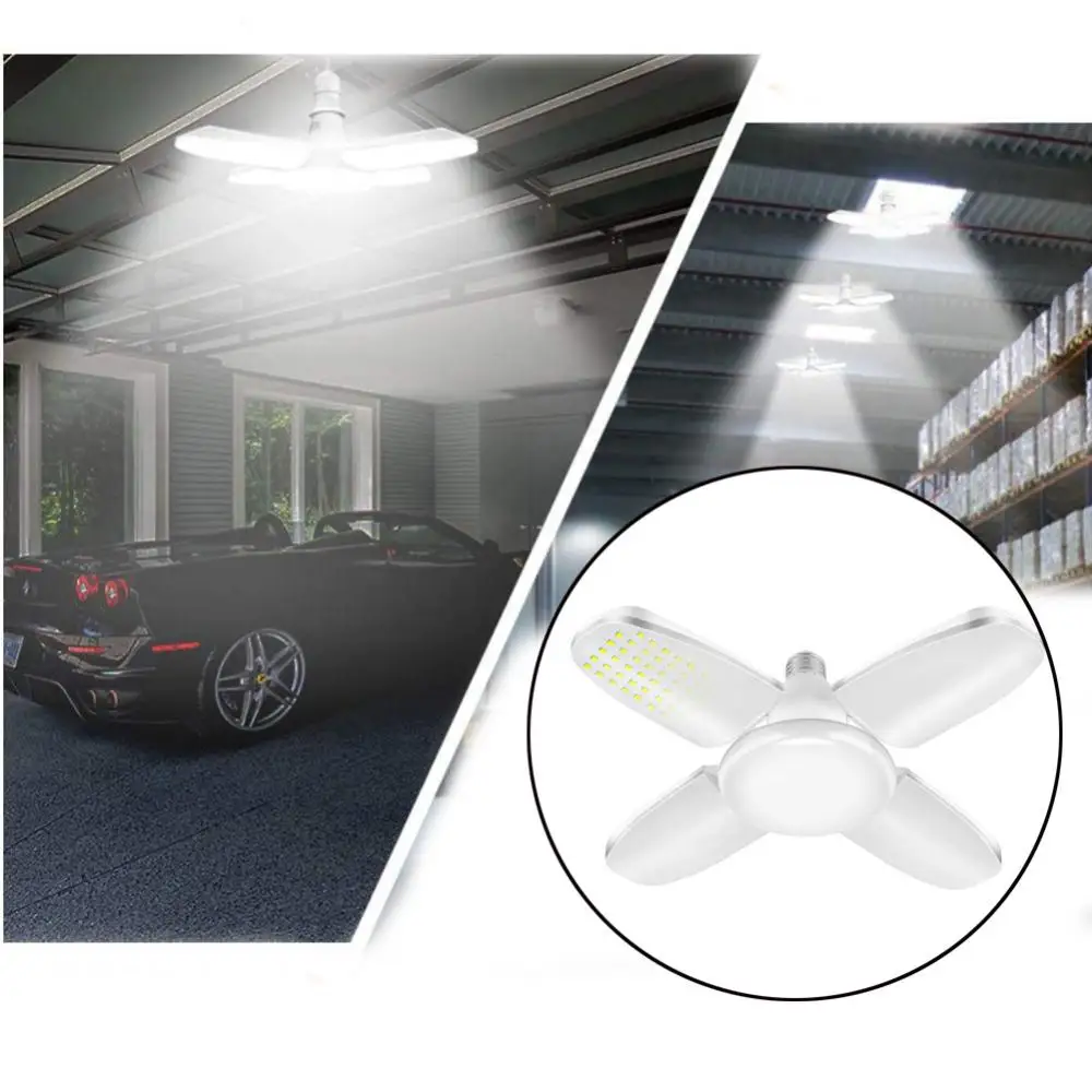 Description Picture 3 of itemAdjustable Garage Lights 38W E27 Bulb Led Panel Light Fan Blades Deformable Workshop Warehouse Ceiling Lighting 6500K AC165-240V