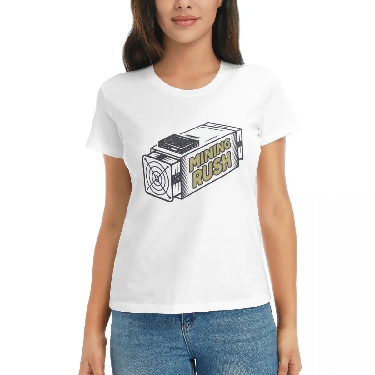 

Bitcoin Mining Rush Cryptocurrency BTC Miner Nice C Vintage R416 Movement Vintage White Top tee Travel USA Size