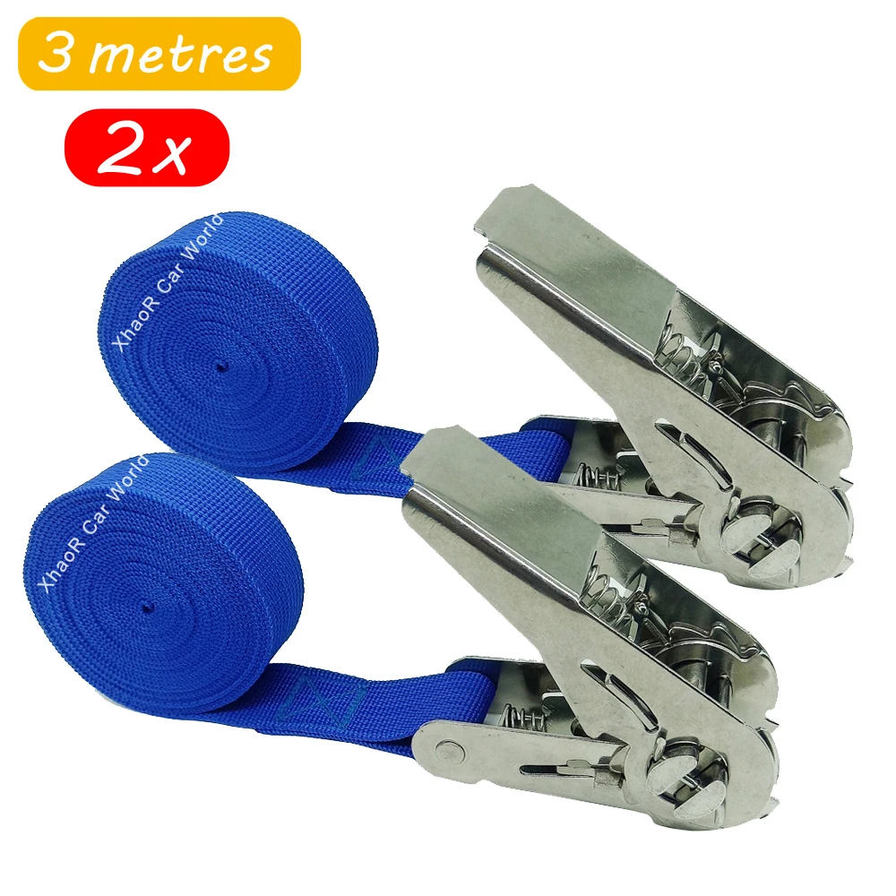 2xStainlessSteelCargoStrapwithRatchetDurableTensionRopeLoadFasteningStrapsforCar