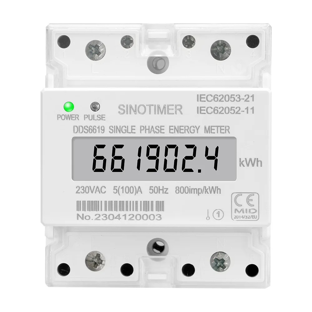 

DDS6619 230VAC Single-Phase 4P 100A Energy Meter Economical Household Machinery Digital Display Watt-Hour Meter Rail Mounting