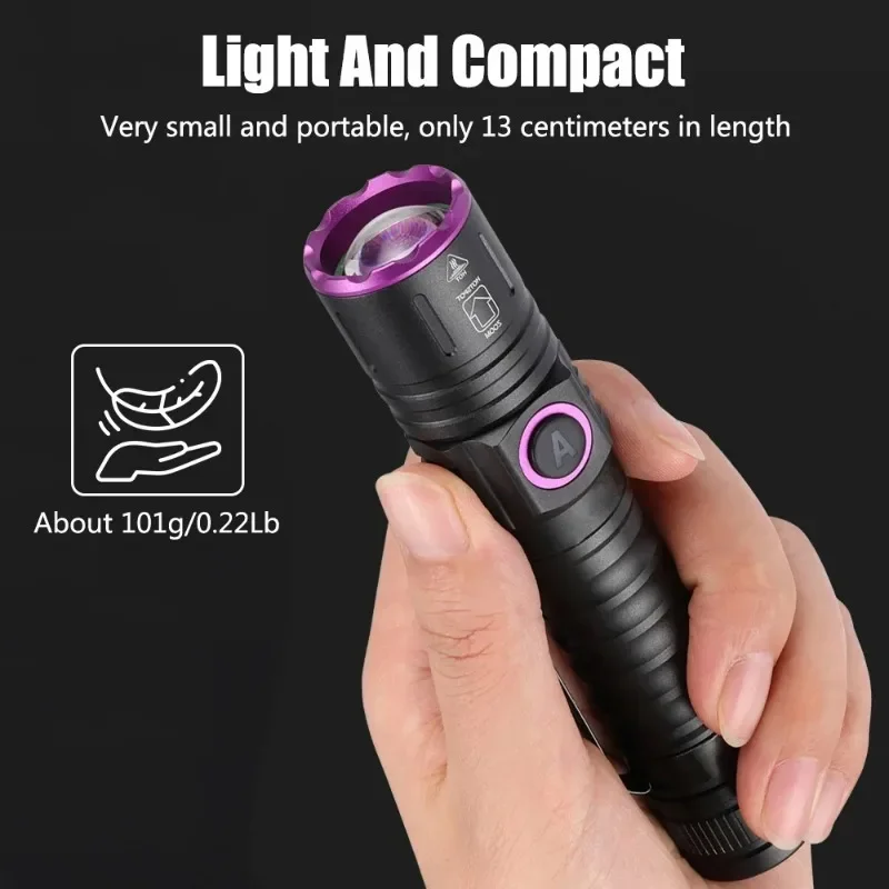 Rechargeable 5W UV Flashlight with Zoom - Black Light for Resin Curing and Pet Urine Detection