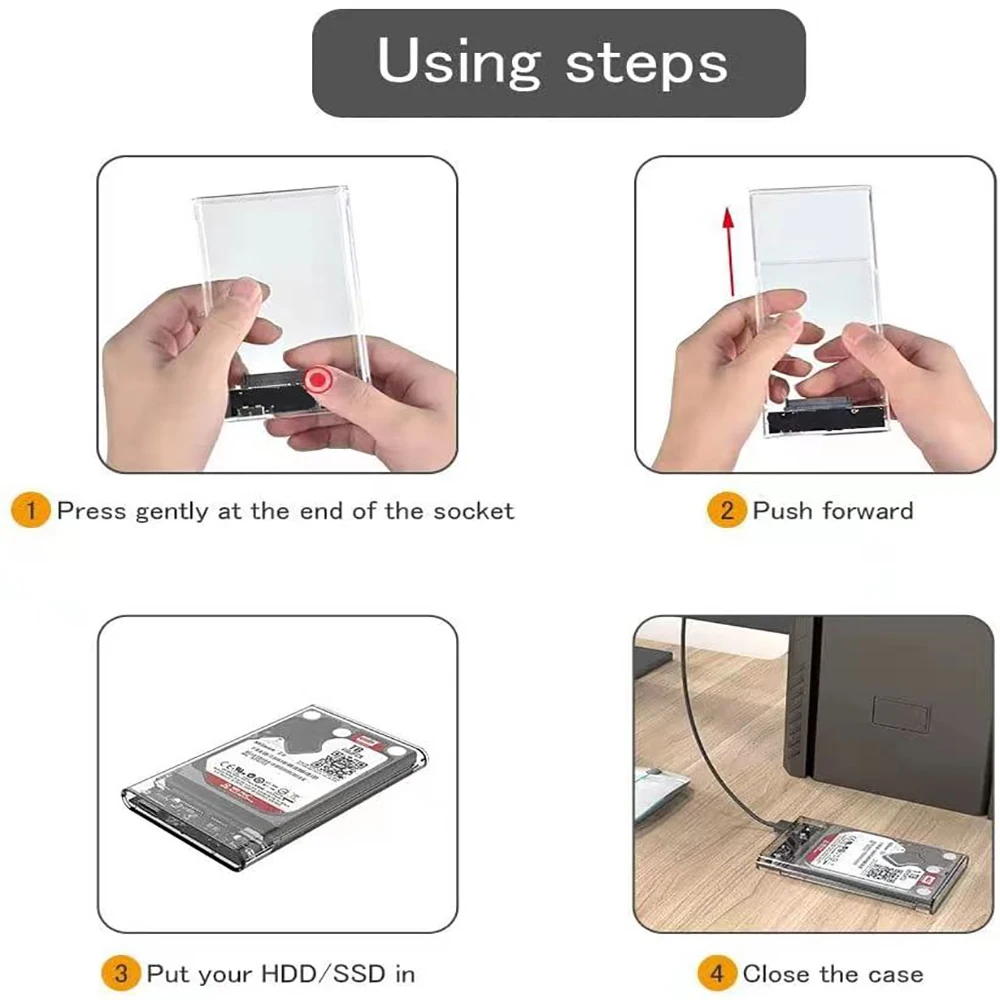 2.5-Inch SATA to USB 3.0 External Hard Drive Enclosure,Portable Clear Hard Disk Case for 2.5 Inch 7mm 9.5mm SATA HDD SSD, Suppor