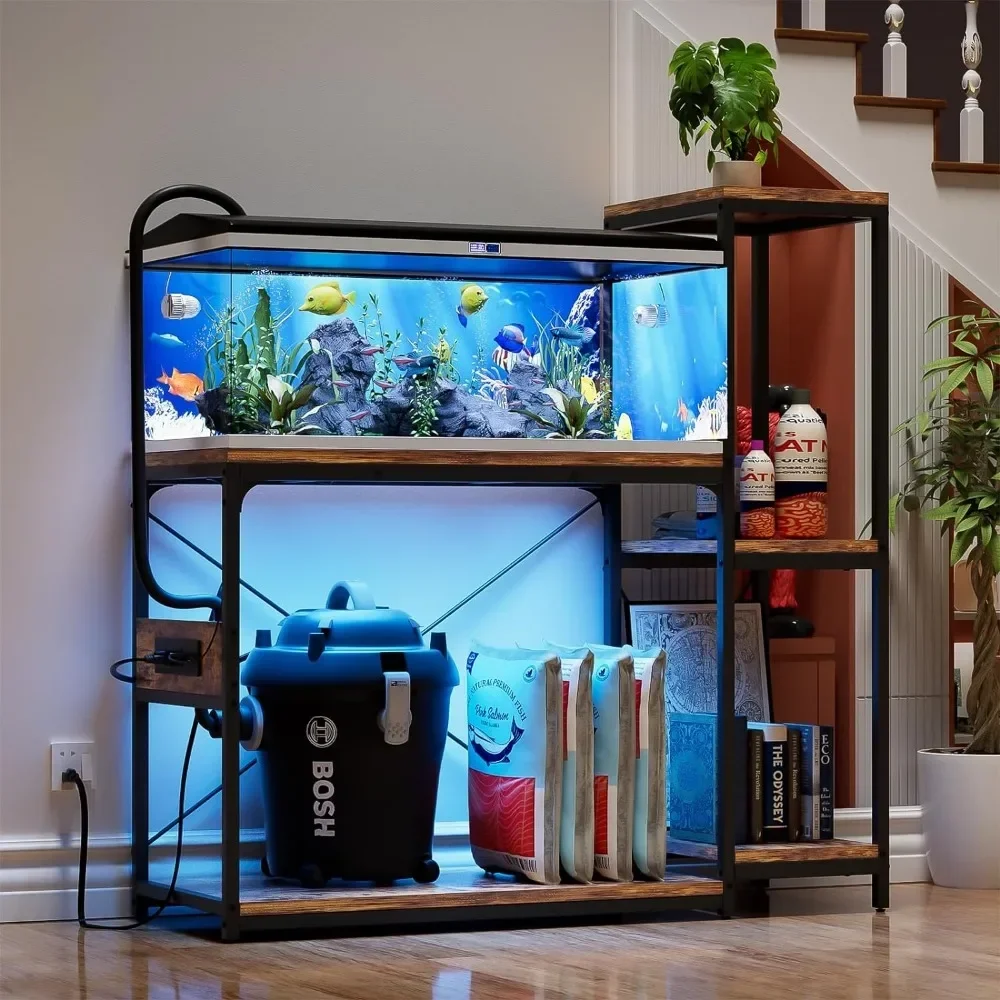 

Reversible Wood Aquarium Stand With Shelves for Fish Tank Accessories Storage Metal Frame Fish Tanks and Aquariums Accessories