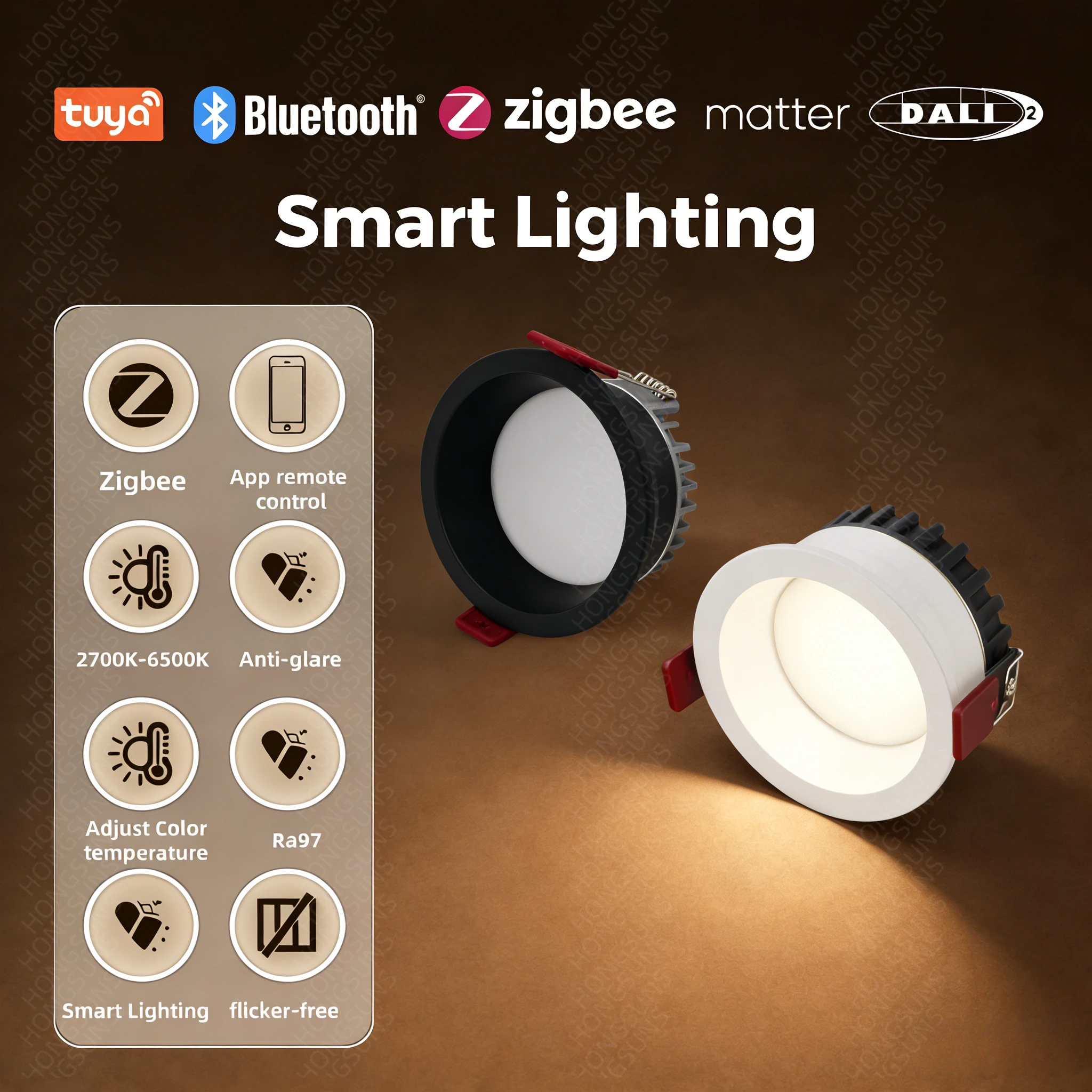 Tuya Zigbee DALI 스마트 LED 다운라이트 눈부심 방지 매립형 3 CCT 블랙/화이트 110/220V 디밍 가능 천장 램프 침실 주방