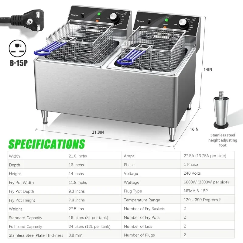 Deep fryer Commercial Deep Fryer 12L x 2/25.4QT Dual Tank Electric Fryers with Basket Electric Countertop Fryer