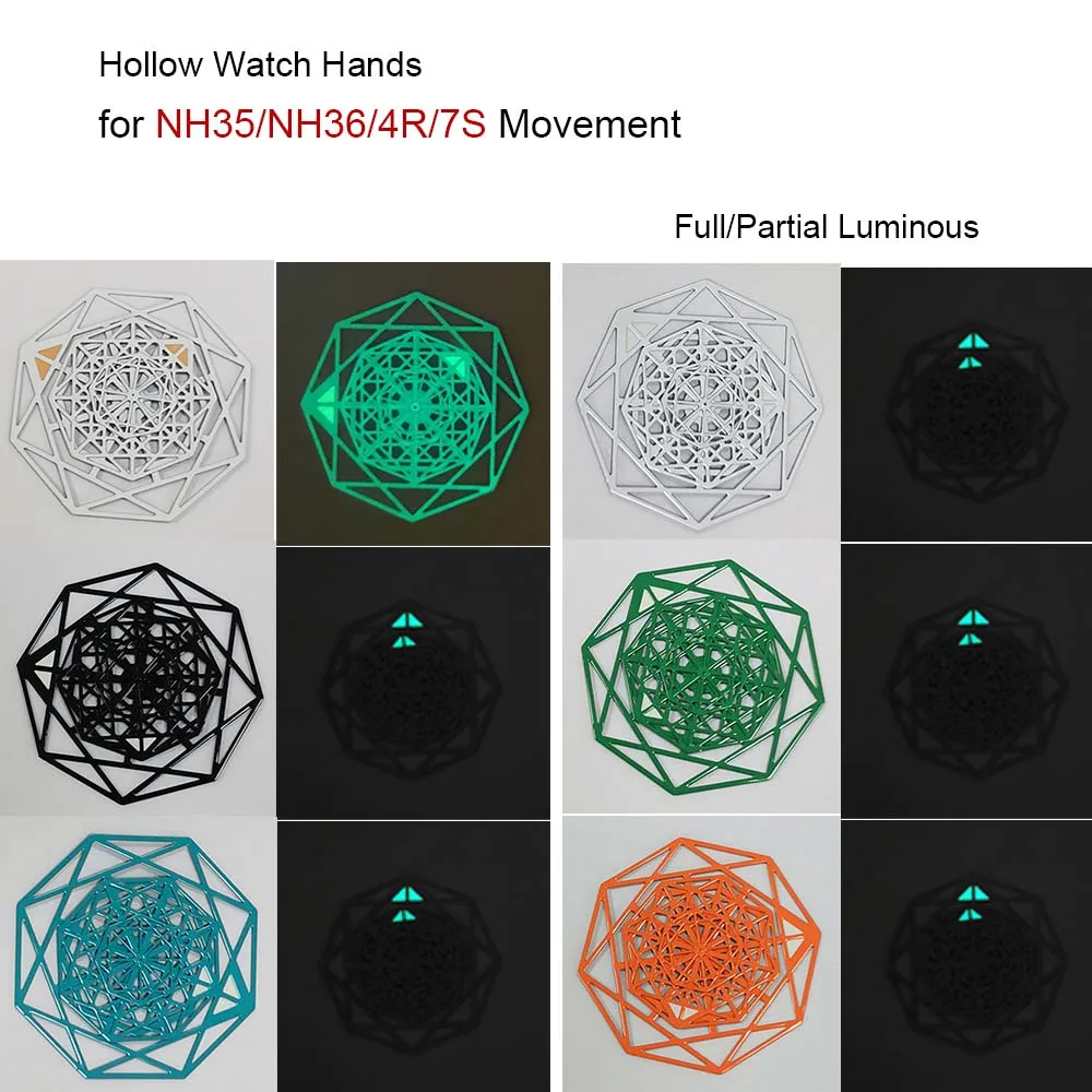 

New NH35 Hands Creative Hollow Turntable Pointers Green Luminous Watch Hands Fit for NH35 NH36 4R 7S Movement Watch Accessories