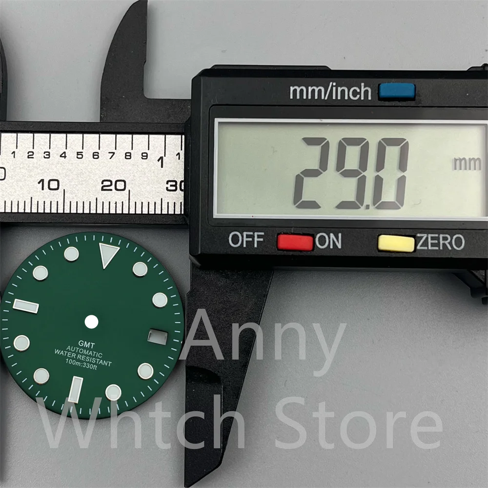 Green Luminous GMT Watch Dial with Four Hands - Premium 29mm Replacement Part