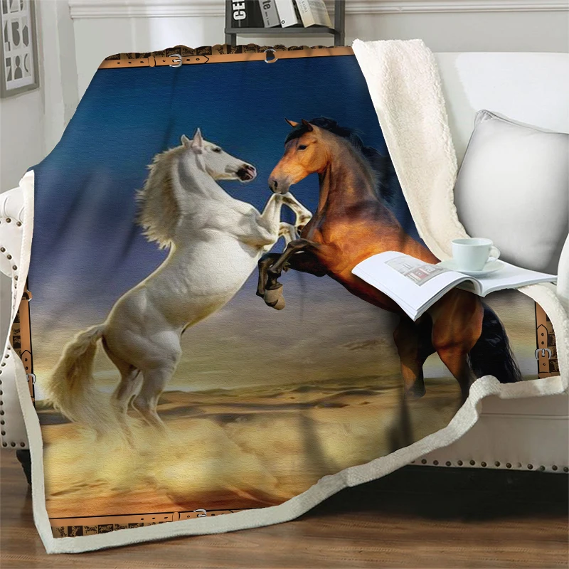 

Horse Galloping 3D Art Decor Print Travel Picnic Blankets For Beds Sofa Soft Warm Bedding Fluffy Quilt Cover Plush Throw Blanket