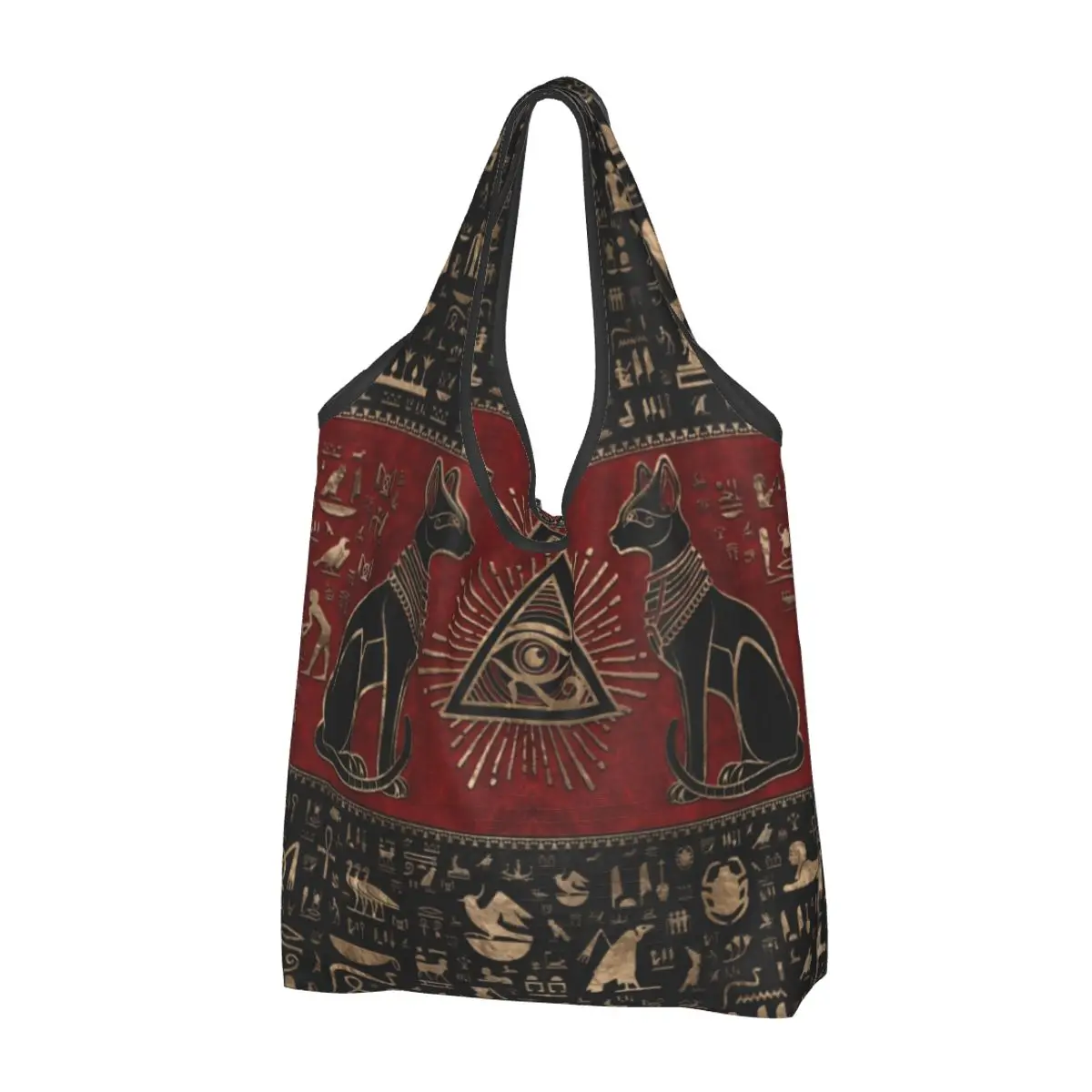 

Cute Ancient Egypt Eye Of Horus Shopping Tote Bags Portable Egyptian Bastet Cat Grocery Shoulder Shopper Bag