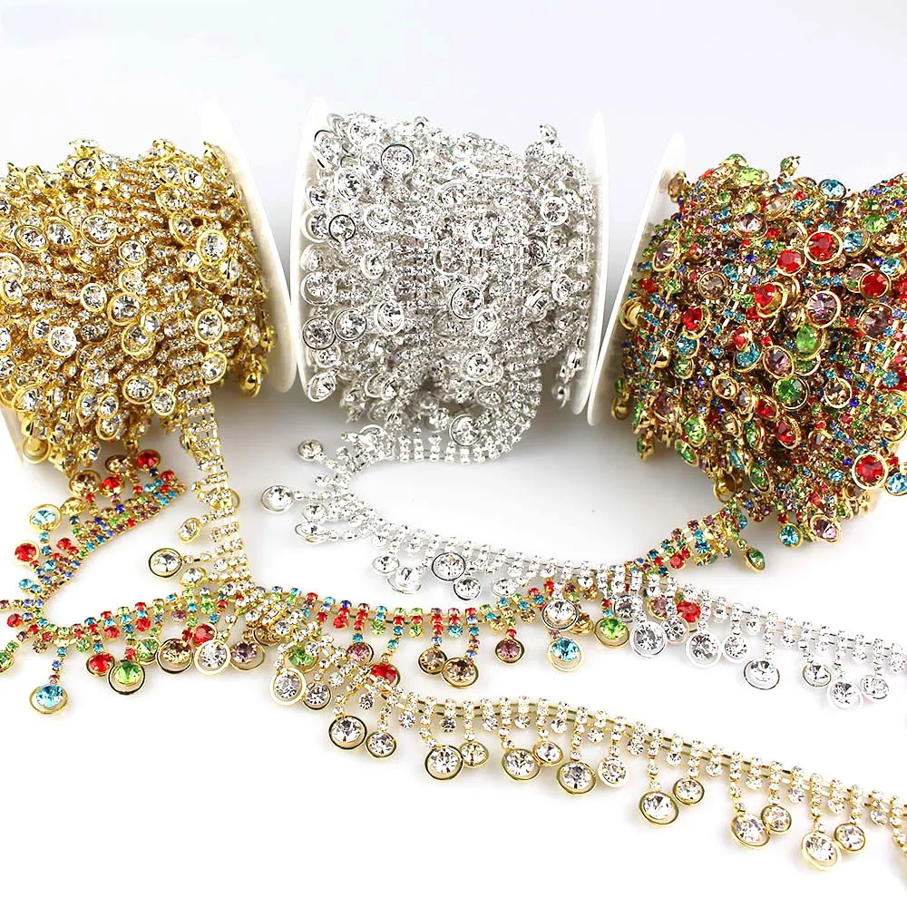 

1Yard Colour Coin Rhinestone Pendant Tassel Bead Chain Trim Ribbon Lace For Sewing Collar Wedding Dress Bag Cap Shoes Craft DIY