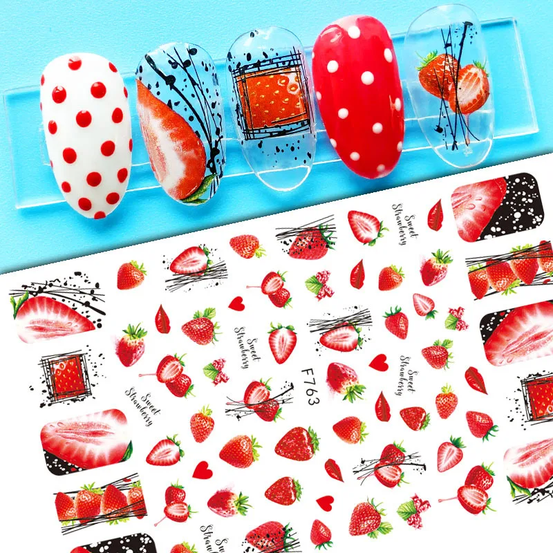 

Sweet Strawberry 3D Nail Sticker Art Adhesive Slider Fruits Stickers for Nails Manicure Decals Design Decoraciones Accessories