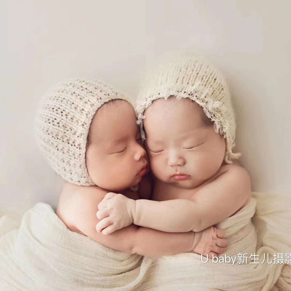 Mohair Baby Girl Hat with Lace Newborn Photography Props Crochet Baby Girl Bonnet Fotoshooting Newborn Hat Infant Accessories 4