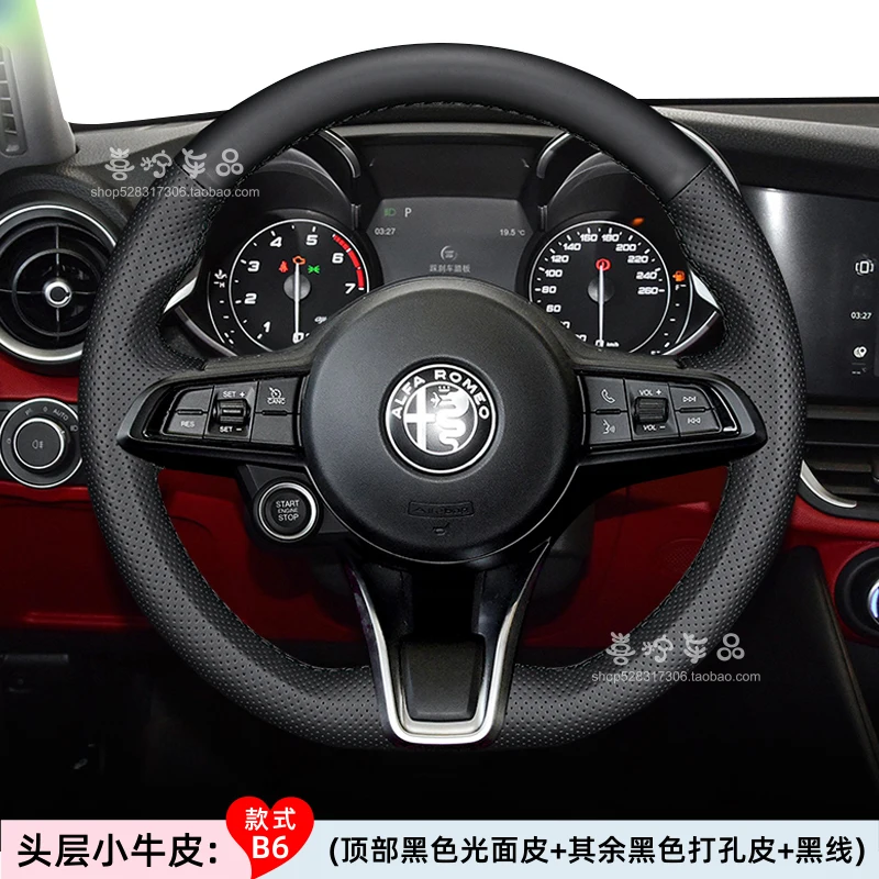 Hand-Stitched Genuine Leather Suede Car Steering Wheel Cover for Alfa Romeo Stelvio Giulia 2020-2022 Car Interior Accessories