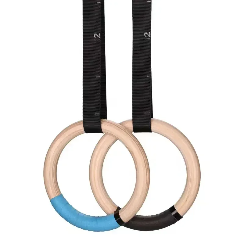 Gymnastic Rings Wood with Adjustable Straps GYM Ring for Kids Adult Home Fitness Pull Up Strength Training 1 Pair