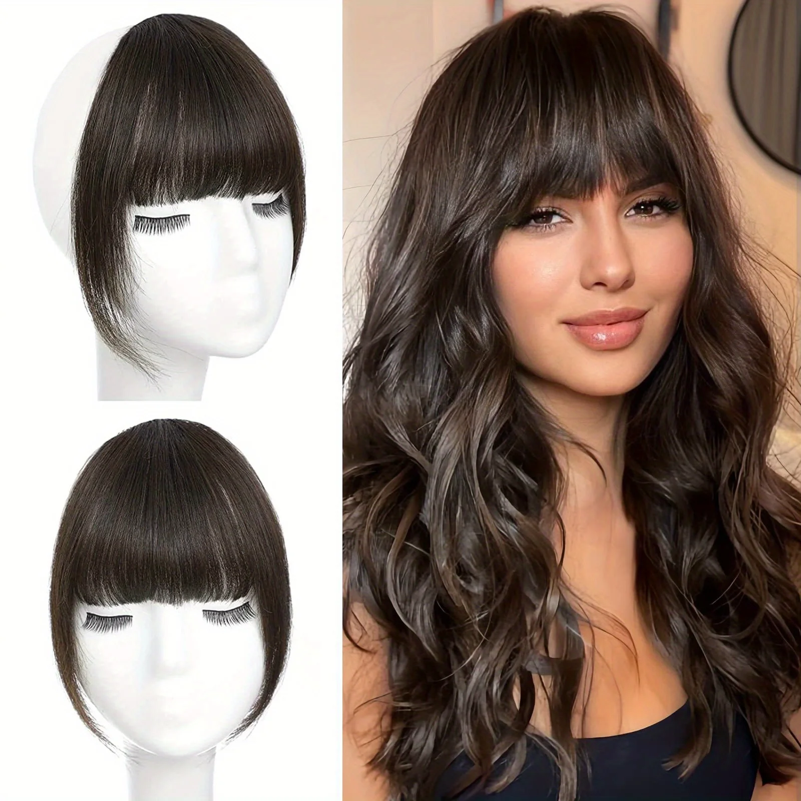 Clip-In Human Hair French Bangs & Temples Hairpieces human hair bangs
