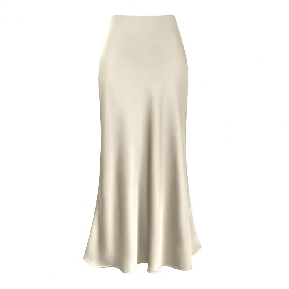 

Elegant Women Faux Silk Satin Skirt High Waist Fishtail Skirt A-Line Glossy Skirt Workwear