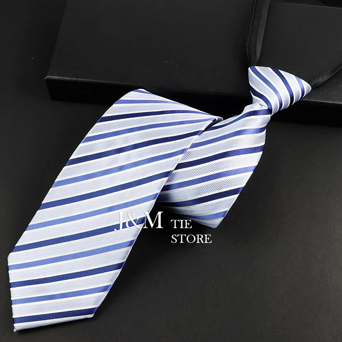 Männer Krawatte Reißverschluss Faule Krawatte Mode Blau Gestreiften 8 cm Krawatten Business Für Mann Gravatas Bowtie Herren Hochzeit Hemd Zubehör – Detail 14