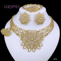 Luxury Jewelry Set For Women High Quality 18K Gold Plated Dubai Jewelry Necklace Earring Ring Bracelet Trending 6
