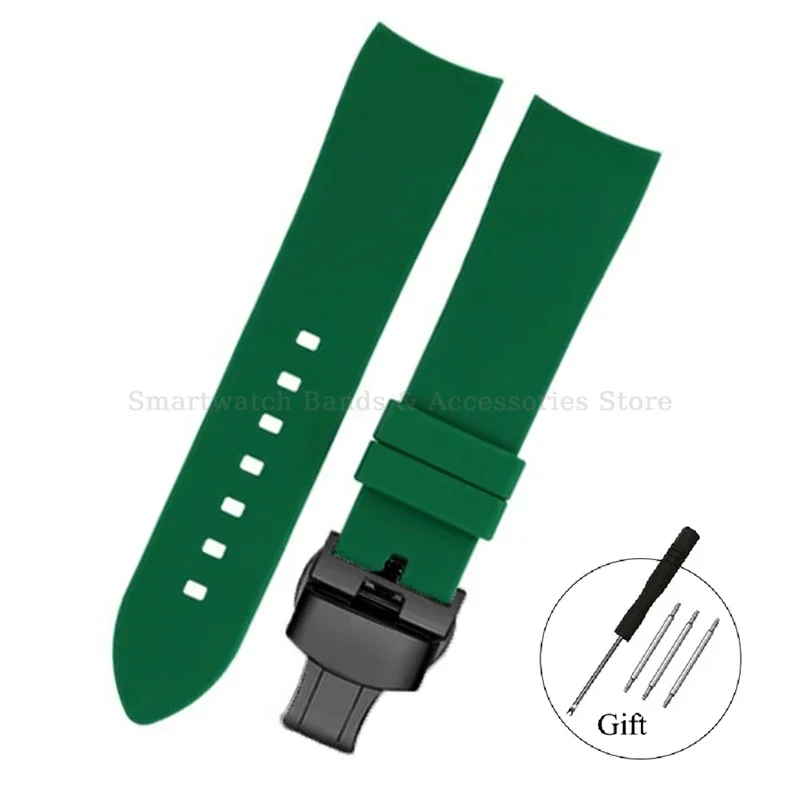 Silicone Waterproof Curved End Watch Strap with Folding Buckle