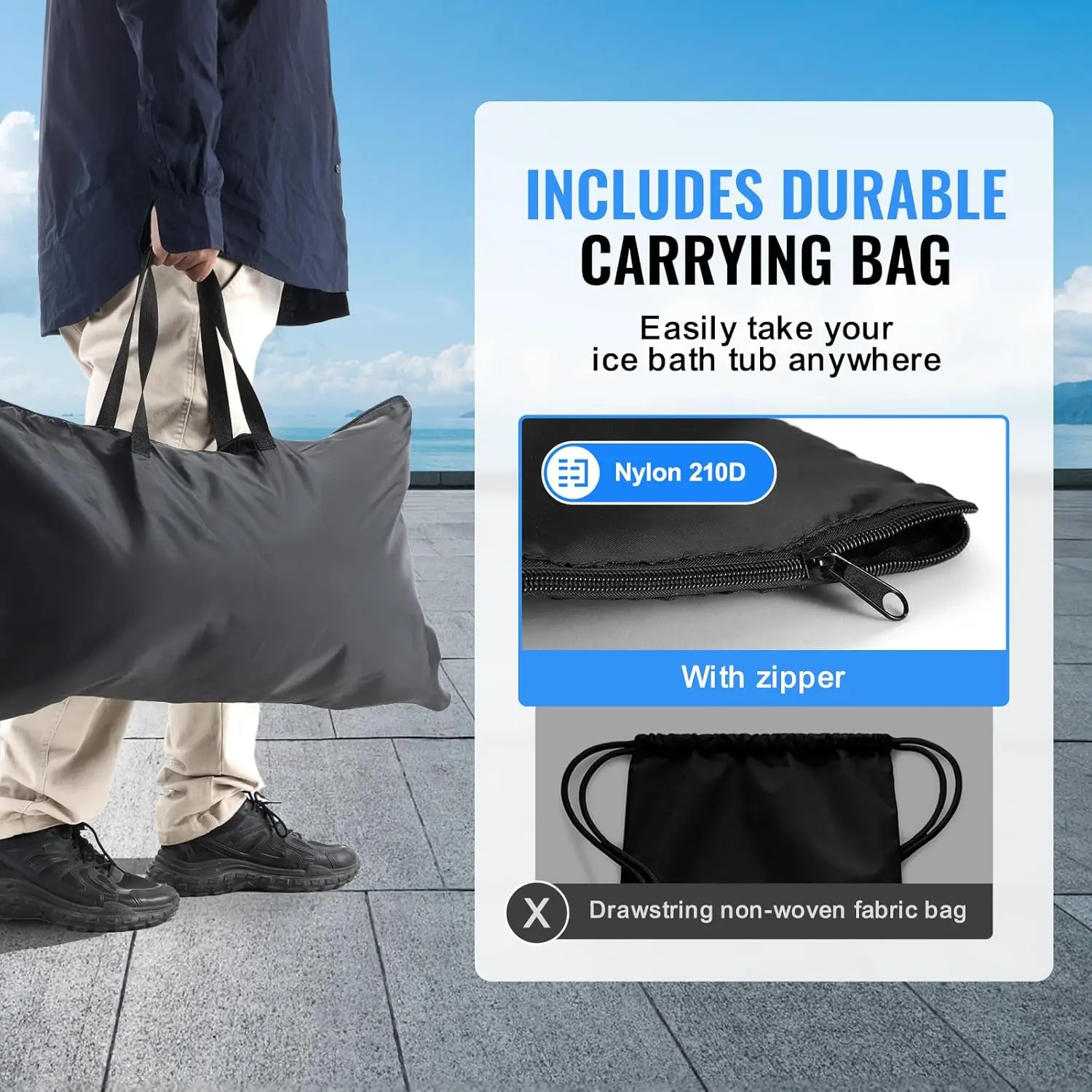 Ice Bath Tub - Cold Therapy for Athlete Recovery, Portable Outdoor Inflatable Folding Tub, 98 Gal, with Cover, 35.4"Lx30"H,Ideal