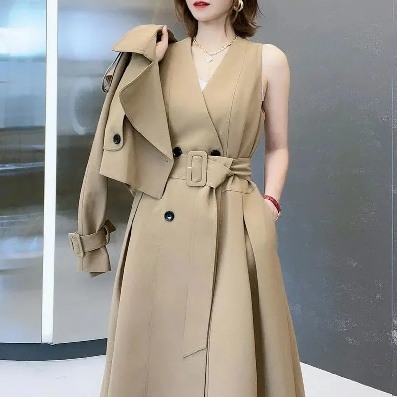 

MUXI Womens Autumn Classic Double Breasted Long Trench Jacket with Belt Female Solid Color Lapels Windbreaker Winter Coat