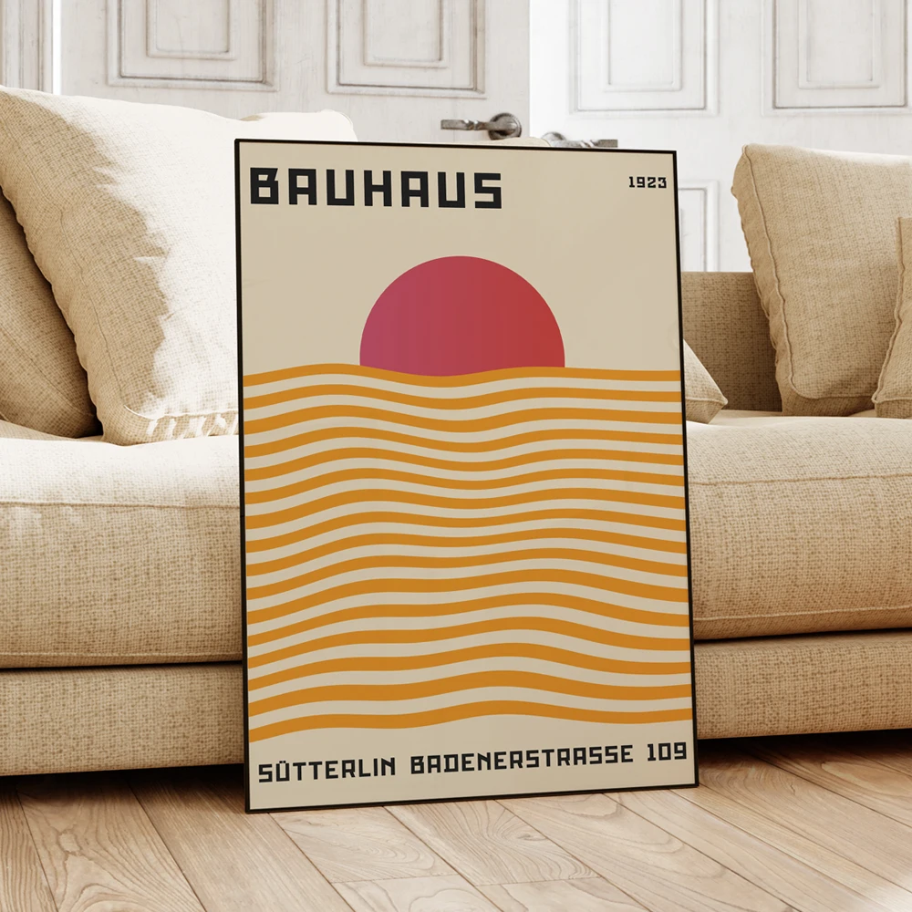 Modern Geometry Abstract Bauhaus Red Sun Wall Art Aluminum Frame Prints Canvas Painting Poster Living Room Home Decor