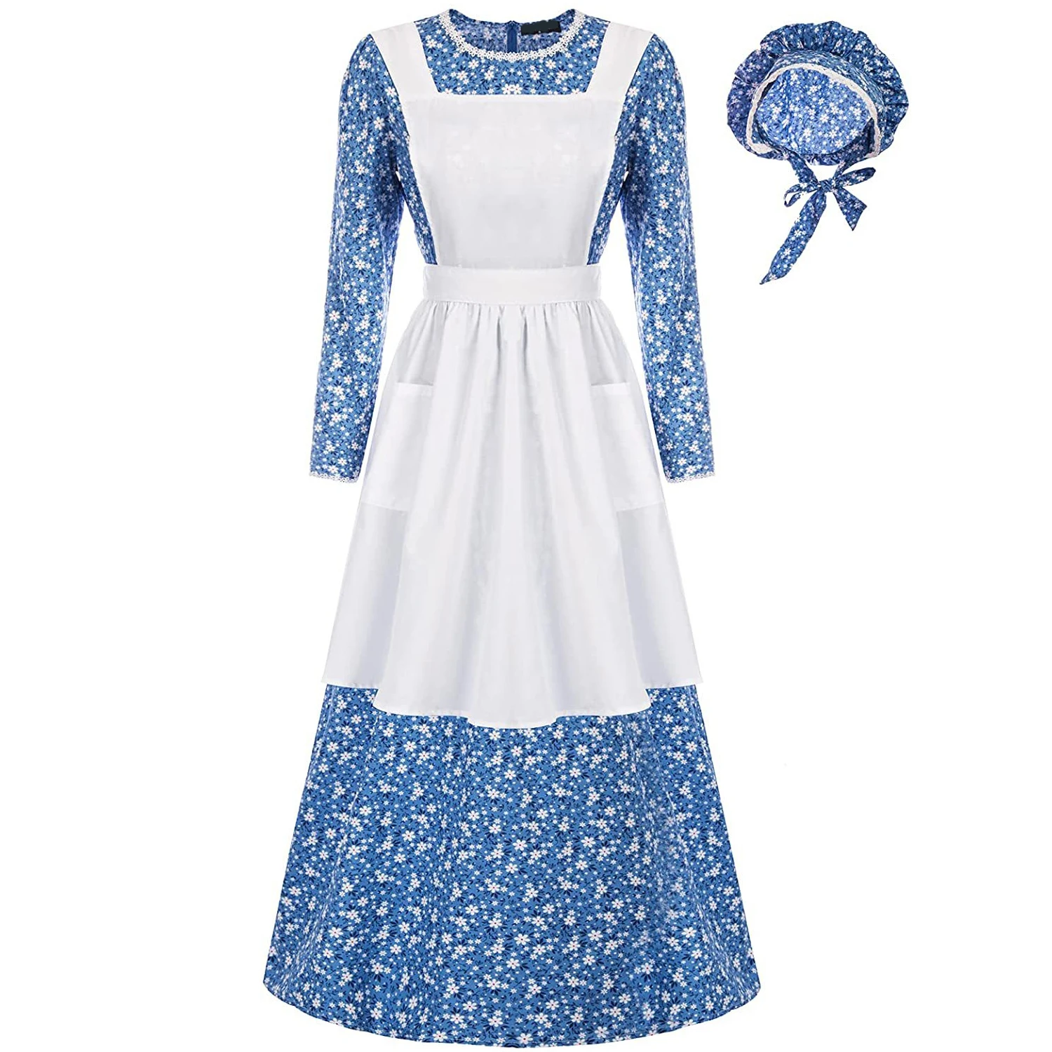 Vestido de disfraz de pionero para mujer, ropa histórica de la Revolución Americana, vestido colonial modesto de la pradera, disfraces de cosplay de Halloween