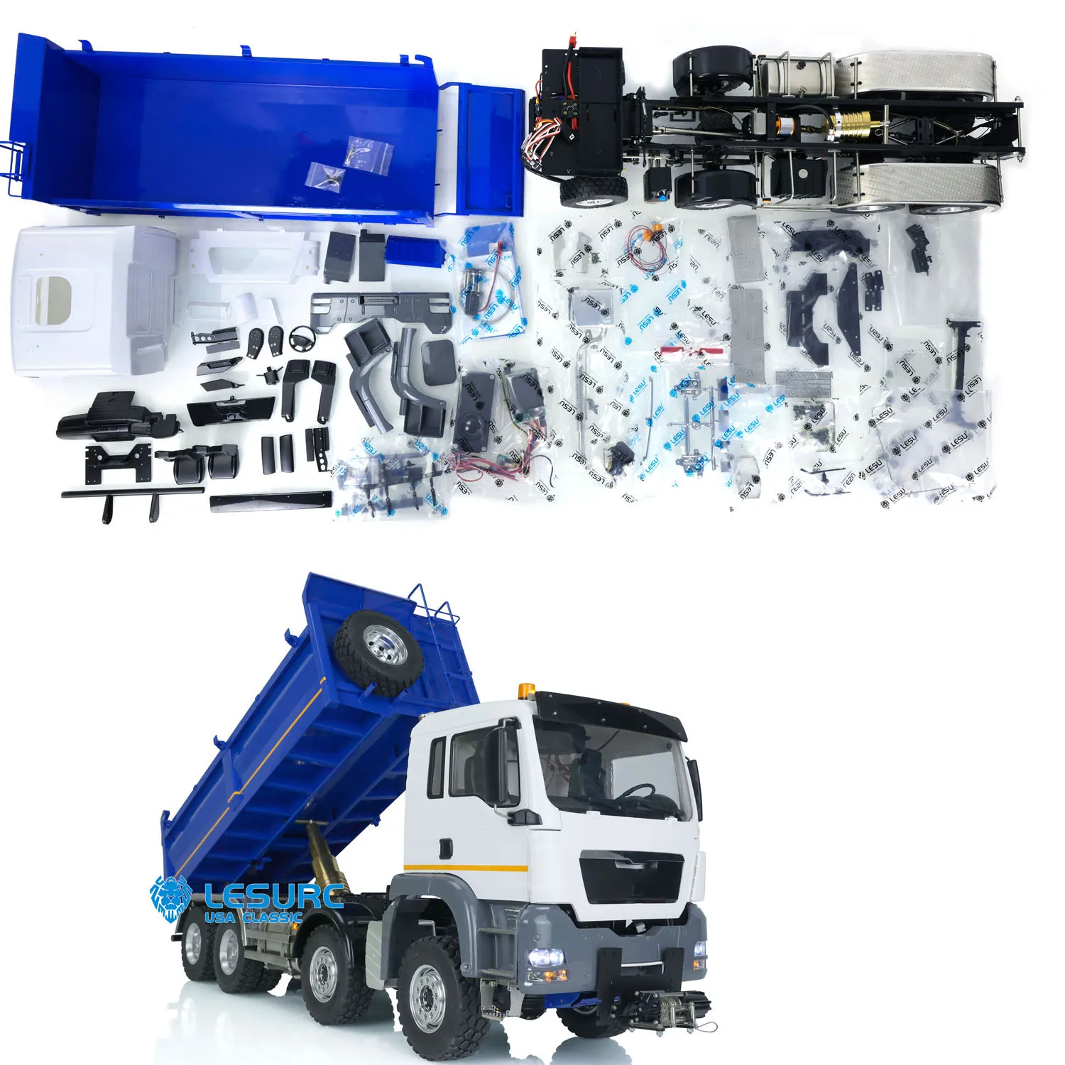 Lesu Electric 8 X8 Rc Dumper Idraulico 1/14 Tgs Verniciato Kit Guscio Auto Telaio In Metallo Telecomando Costruzione Dumper Auto