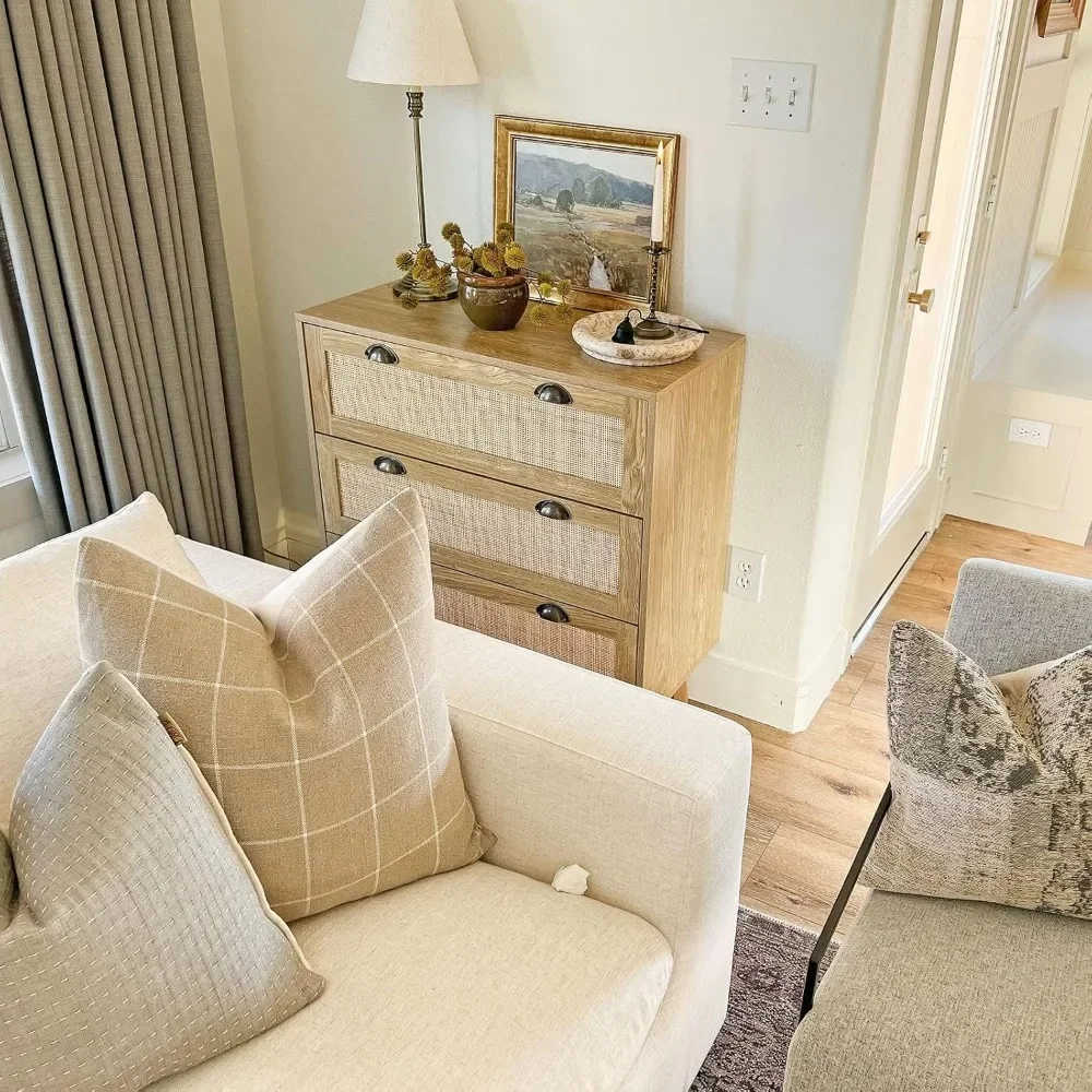 2-piece rattan bedside table set, suitable for bedrooms, cabinets with drawers, 3 drawers, rattan cabinets 5