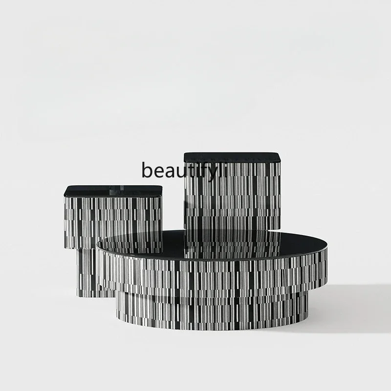 

Modern Simple Light Luxury French Coffee Table Creative Design Home Living Room Glass round Combination