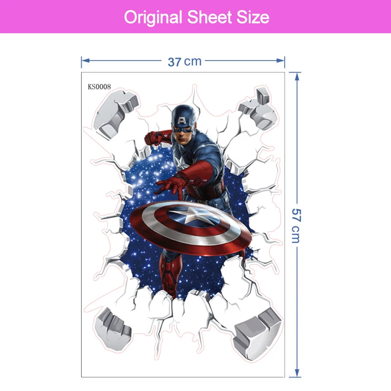 Autocollant Mural 3D Avengers Hulk Spider-Man Captain America - Décor Amovible