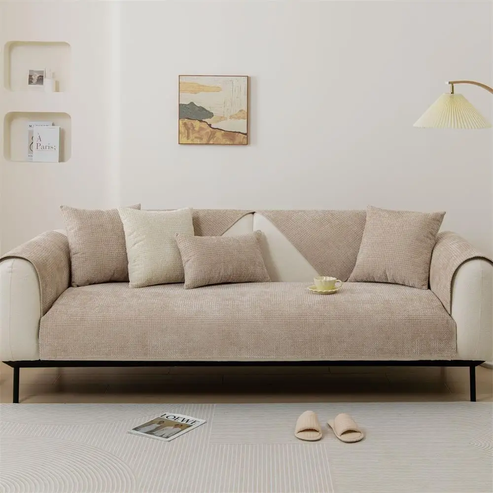 Four Seasons Universal Sofa Cover Chenille Waffle Couch Cover Anti-Pet Scratching Couch Protector Mat For Living Room Carpets