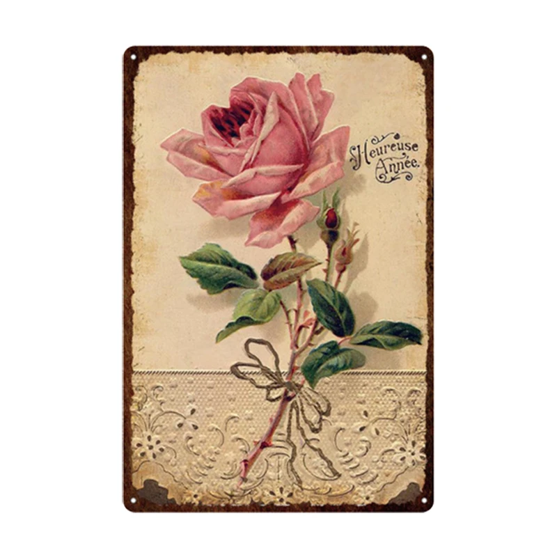 

Pastoral Style Flower Plaque Metal Tin Sign Lavender Rose Retro Plates Poster for Living Room Home Garden Wall Decor 20x30cm 1