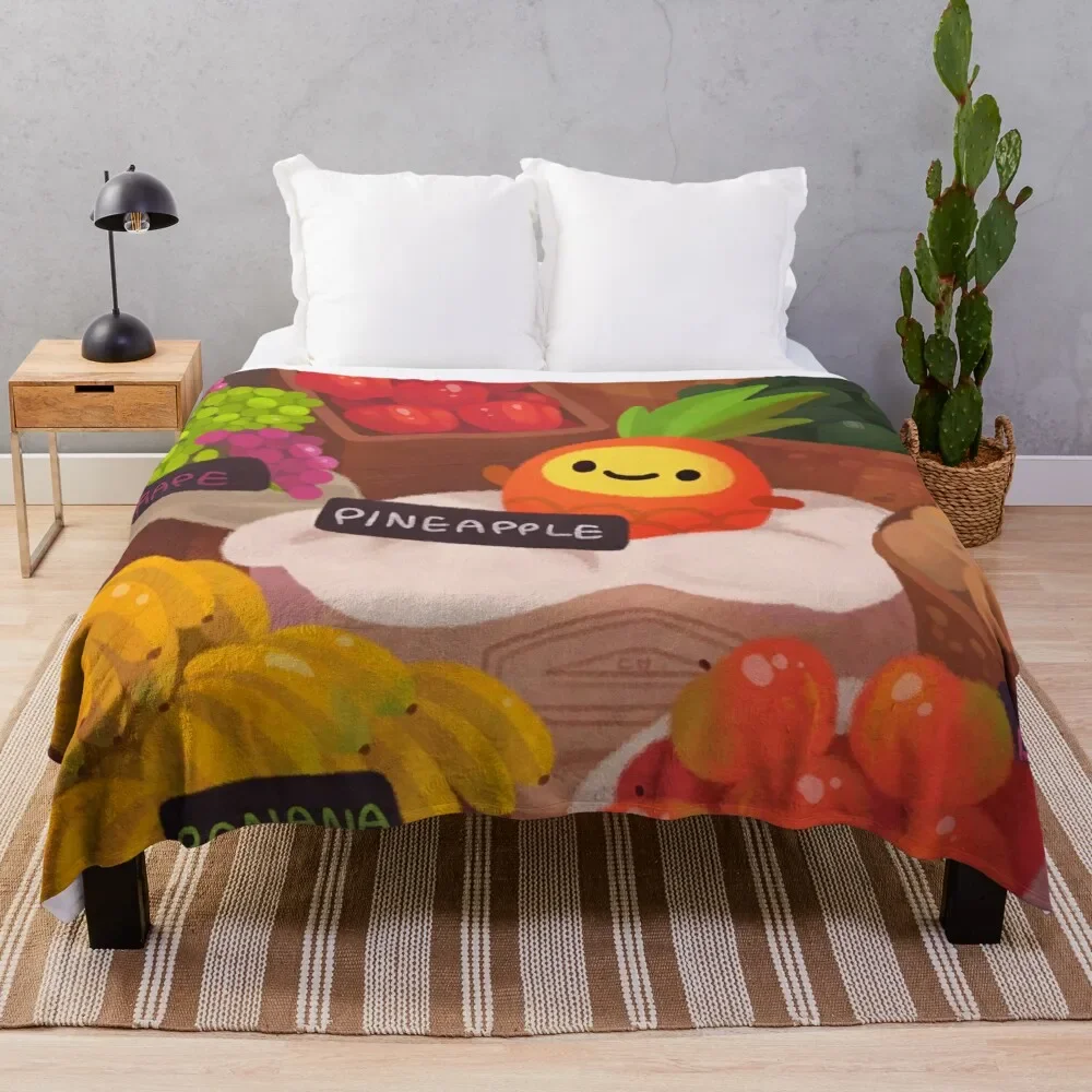 

Pineapple NANA in the market Throw Blanket Flannel Retros Picnic Custom Blankets