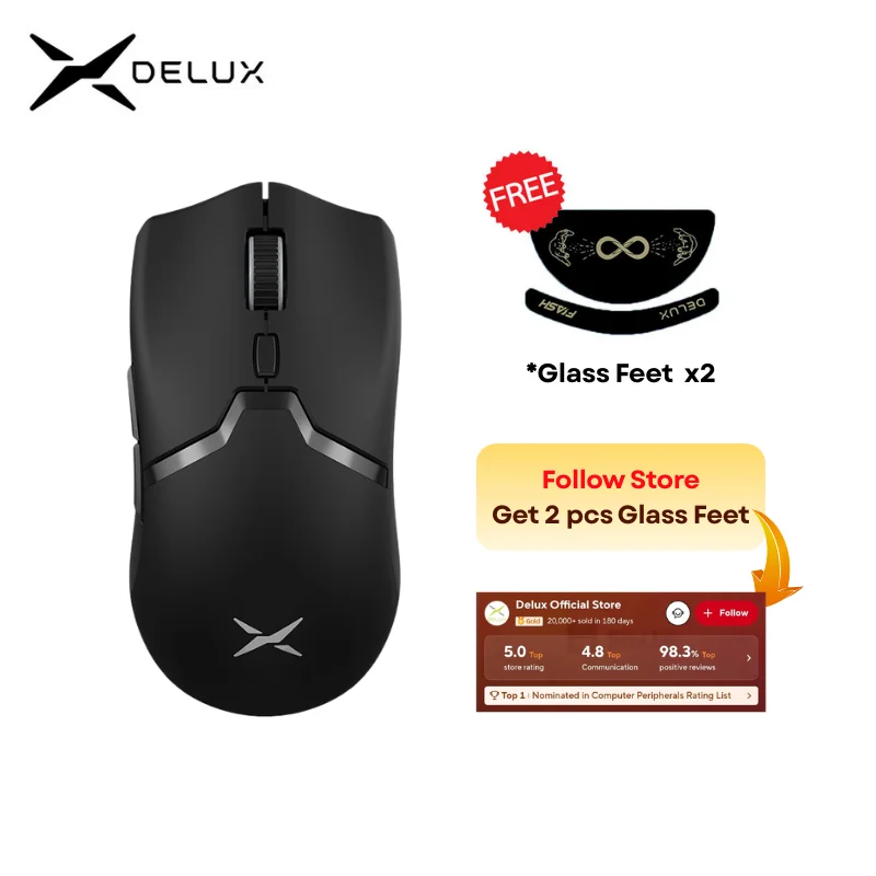 Delux M800 PRO PAW3395 Wireless Gaming Mouse Bluetooth Tri-Mode
