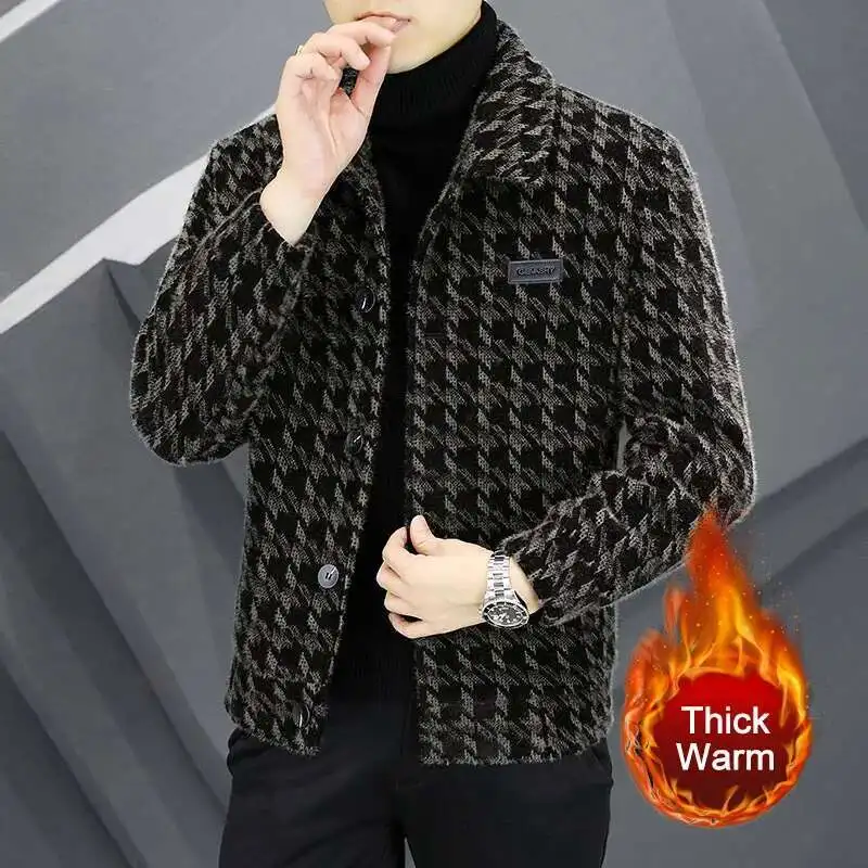 남성용 모직 트렌치 코트, 격자 무늬 재킷, 대조적인 색상, 최고급 스팀웨어, 라펠 격자 무늬 프린트 재킷, 겨울