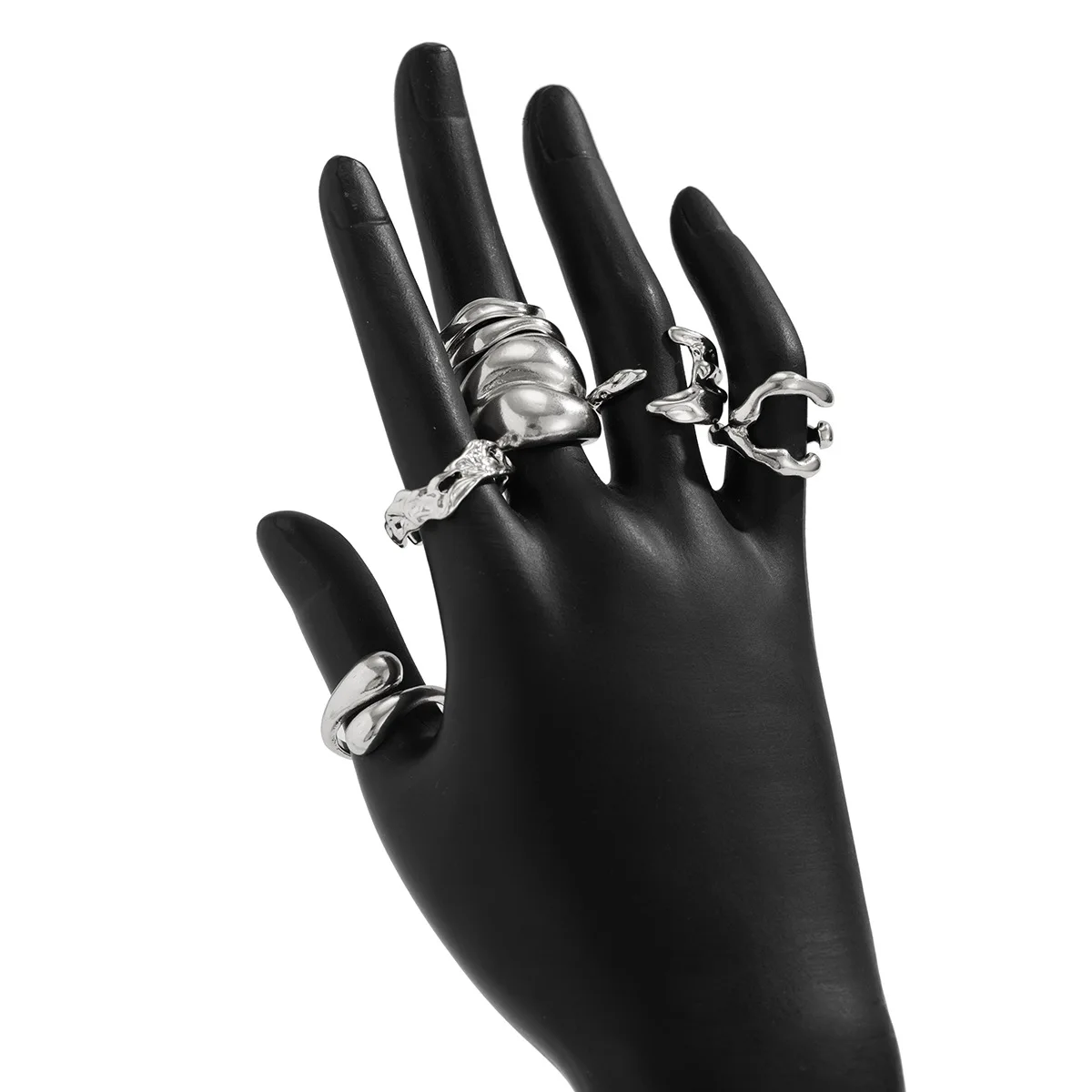 Vintage Gold Silber Farbe Unregelmäßige Offene Ringe Für Frauen Männer Punk Flüssigkeit Metall Glatte Geometrische Knuckle Joint Ring Schmuck Geschenk – Detail 1