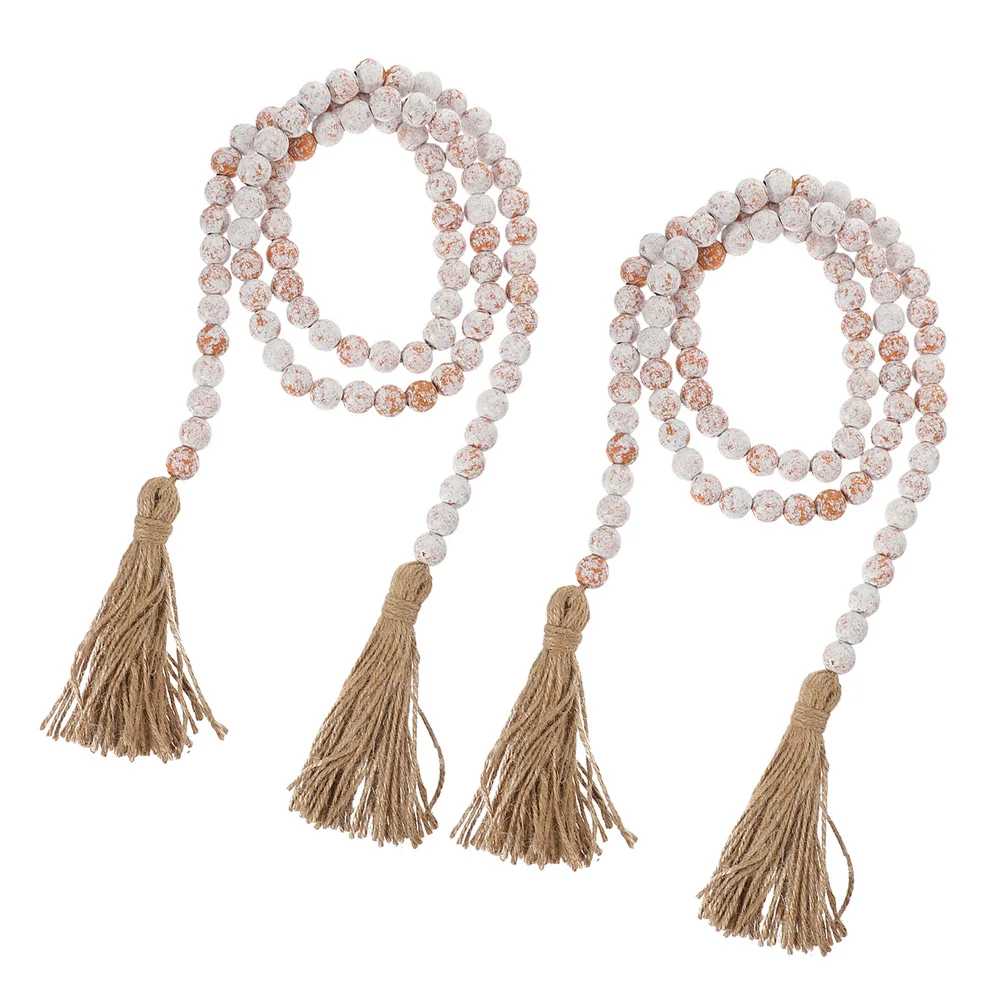 

2 Pcs Home Decoration Wood Bead Pendant Hanging Beaded Tassel Garland For Tier Tray Decorate