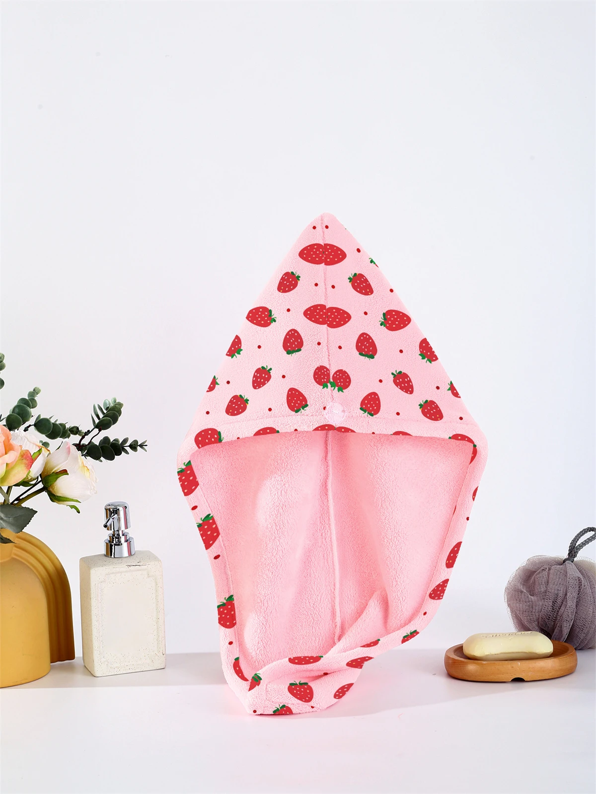 1pc,ultra-fine fiber quick drying towel, cartoon strawberry pattern towel cap, bathroom accessories, women's designer shower cap