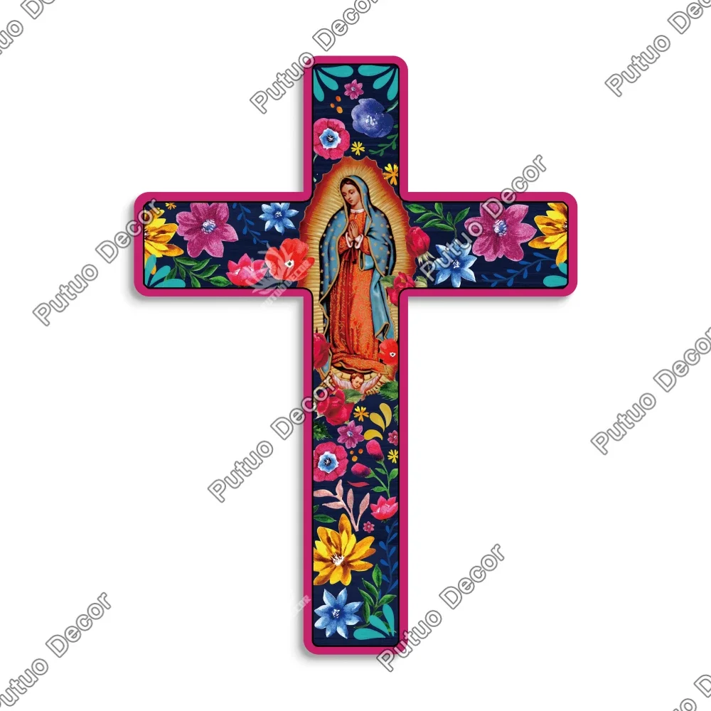 Putuo Decor Wandkreuz Mit Blumenmuster – Bemalt, 40,4x30 Cm, Mexikanischer Stil, Für Zuhause & Kirche