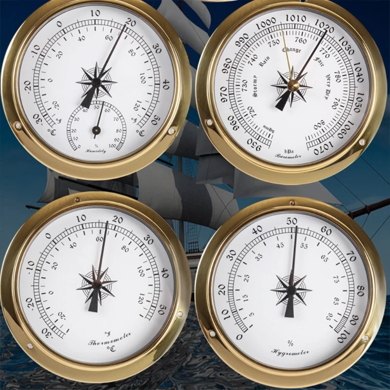 Wall Mounted Thermometer Hygrometer Barometer Watch Tidal Clock Weather Station Indoor Outdoor 115mm