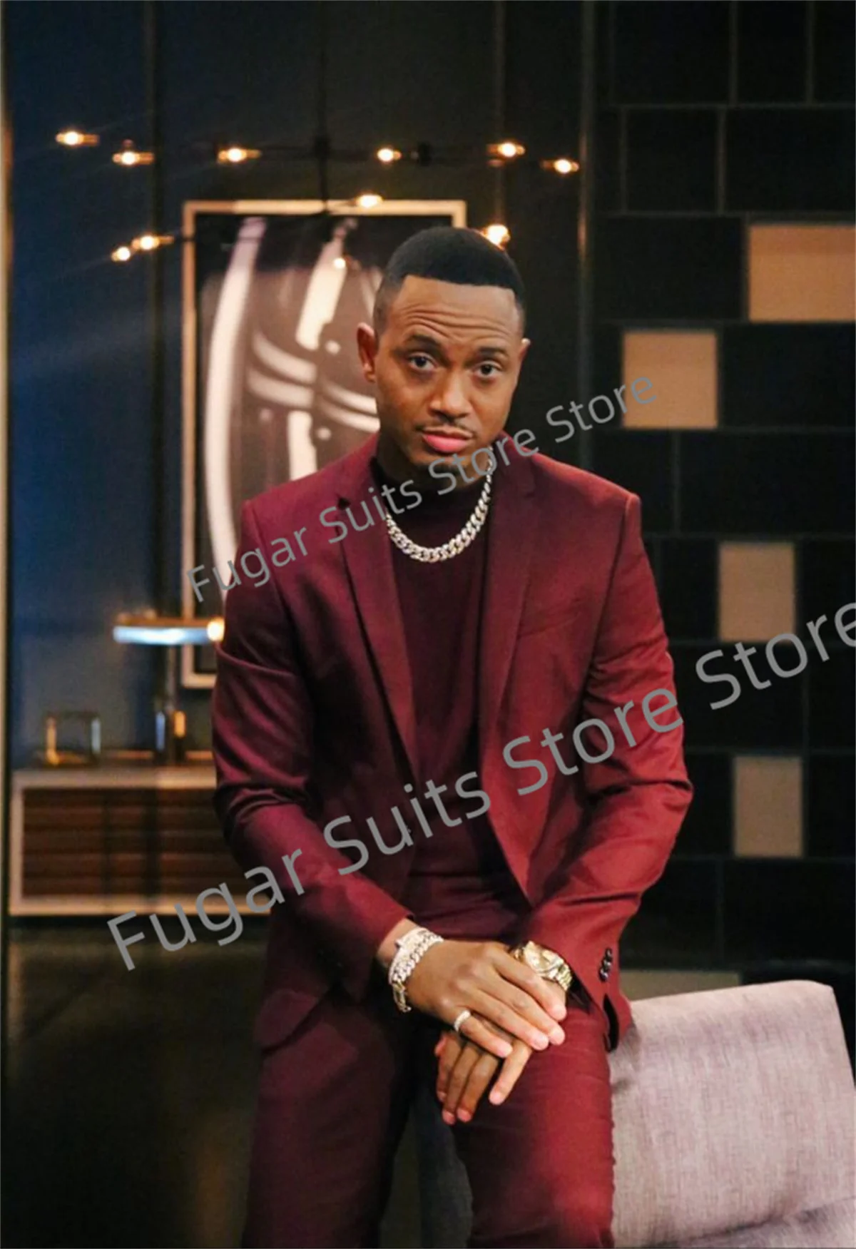 Fashion Burgundy Wedding Man Suits Slim Fit Notched Groom Formal Tuxedos 2 Pieces Sets Luxuly Business Male Blazer Costume Homme