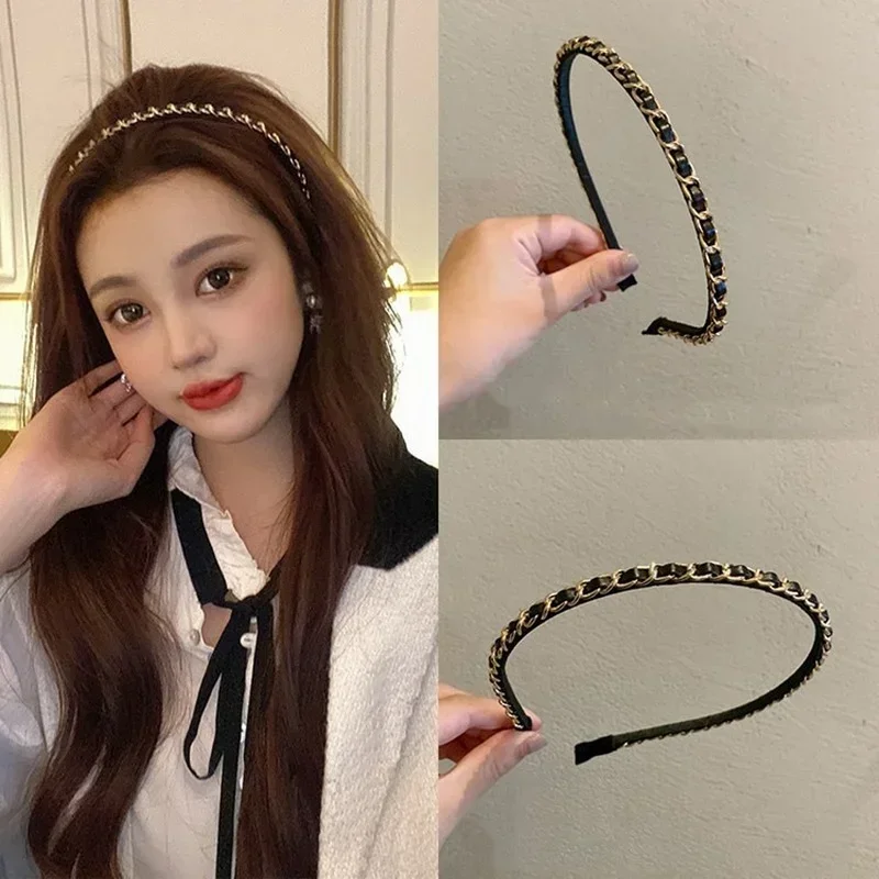 Fashion Metal Chain Crystal Bezel Headwear for Women Headband Girls Hair Bands Vintage Hairband Hoop for Hair Accessories