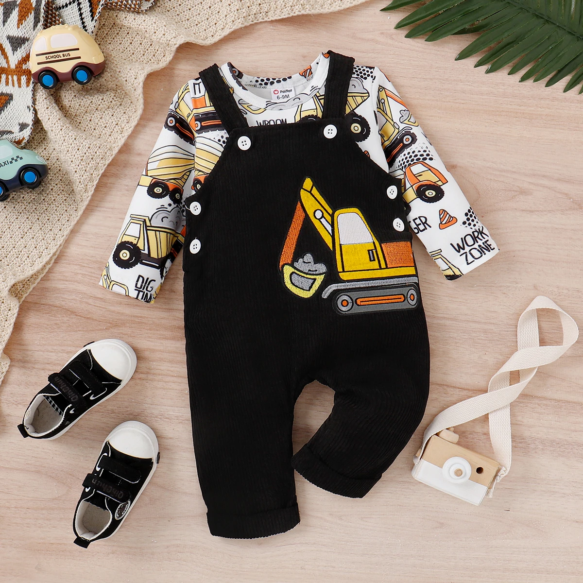 PatPat 2pcs Baby Boy Allover Excavator Print Long sleeve Tee and Overalls Pants Set AliExpress