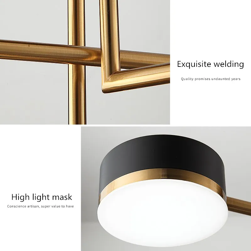 LED Chandelier Nordic Ceiling 3 Color Dimmable Living Room Office Kitchen Lighting Gold Black