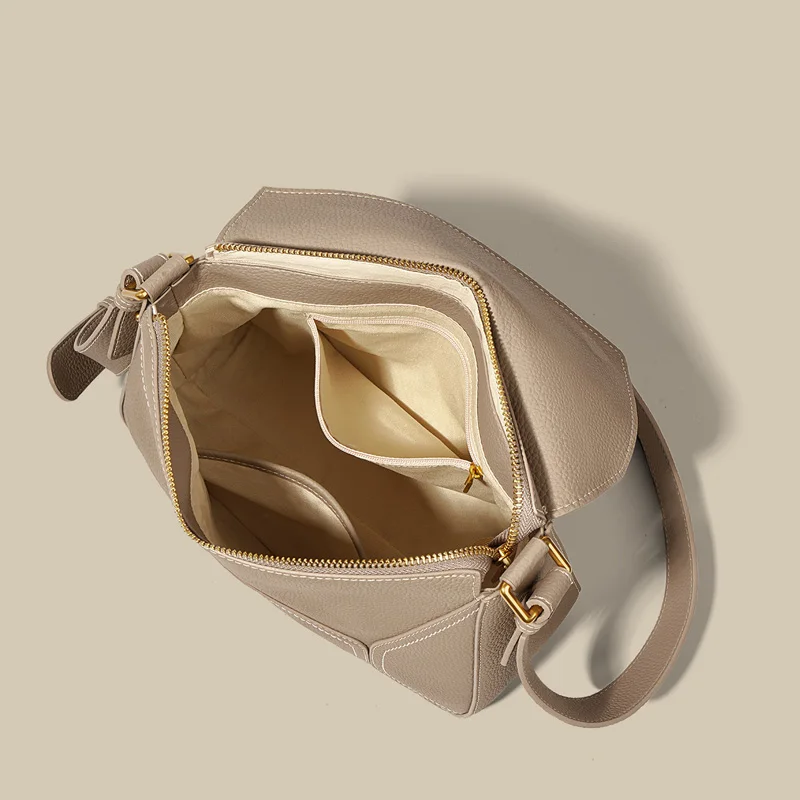 Women's Bag Genuine Leather Geometric Tote Bag 2024 Autumn Lady Underarm Shoulder Bag Female Popular Commuter Messenger Handbag 4