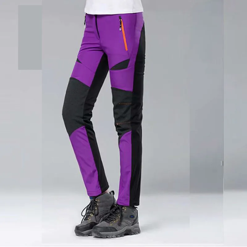 Winter Camping Hiking SoftShell Fleece Pants Women Outdoor Sports Stretch Waterproof Trousers Thick Warm Trekking Skiing Pants