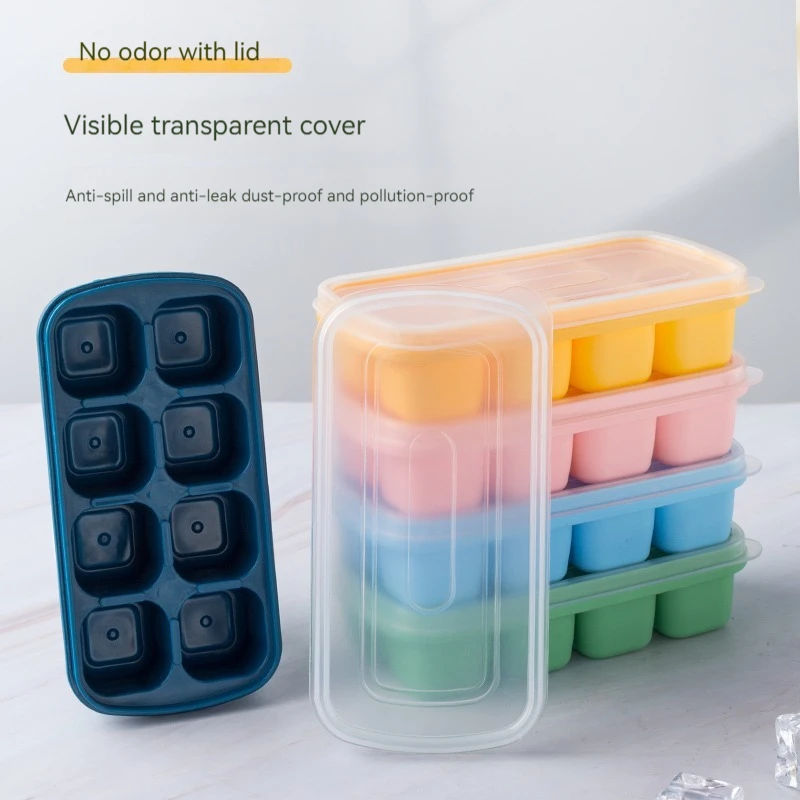 Ice Mold 1pc Ice Cube Silica Gel Food-Grade Household Silicone Ice Box With Cover Cube Mold