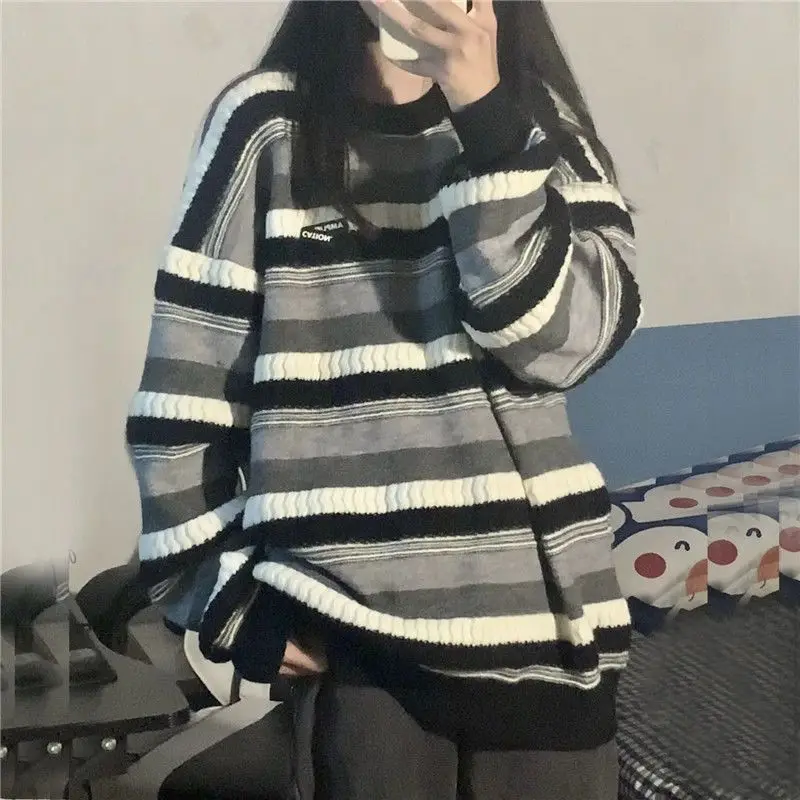 

Deeptown Vintage Striped Sweater Women Oversized Korean Streetwear Knitted Jumper Preppy Knitwear Harajuku Pullover Grunge Y2k