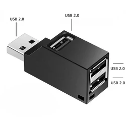 Compact High-Speed USB Hub Adapter with 3 Ports (USB 2.0 Hub Black)